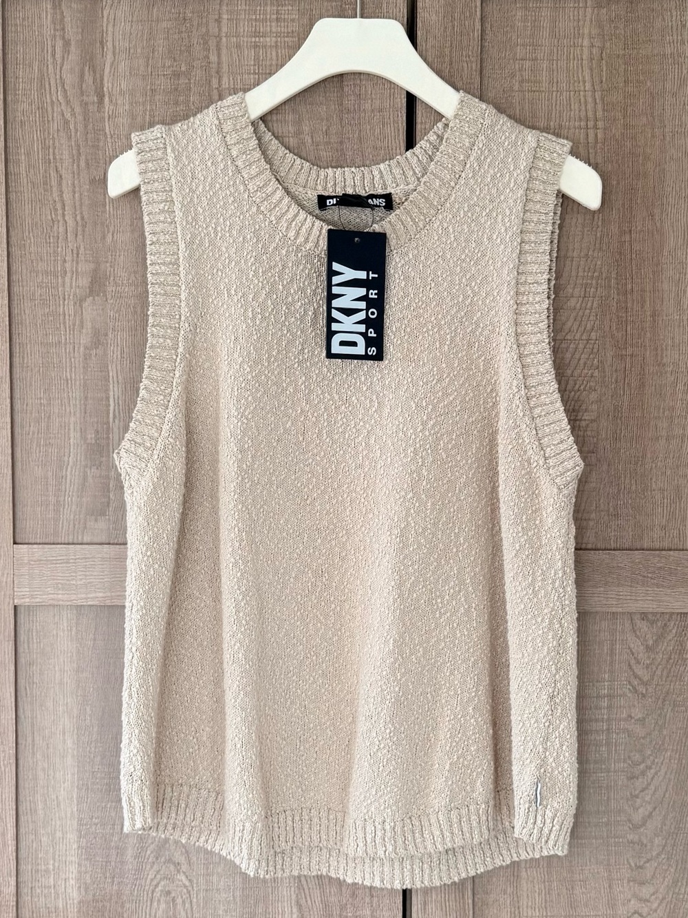 DKNY Sport Cream Textured Sleeveless Knit Tank SZ.L